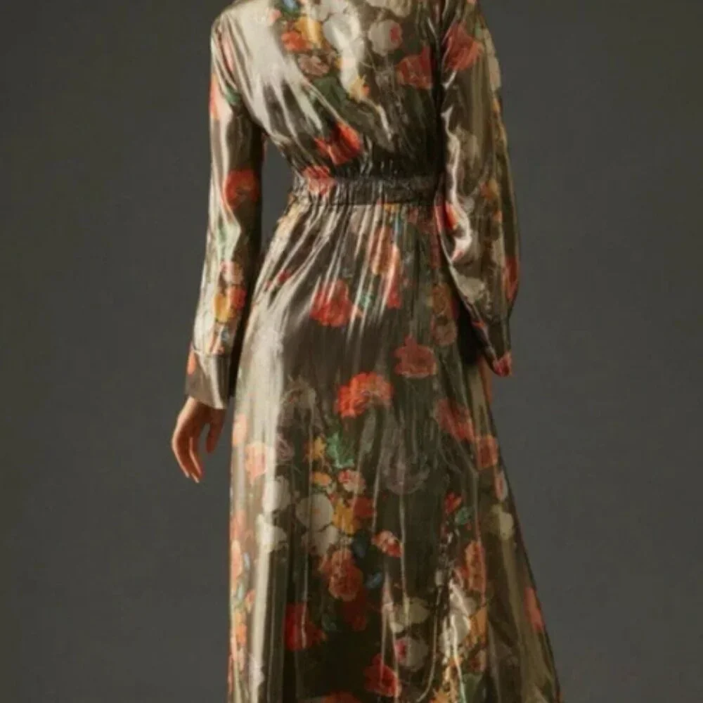 Anthropologie x Caballero Deep-V Maxi Floral Metallic Dress - Picture 7 of 13